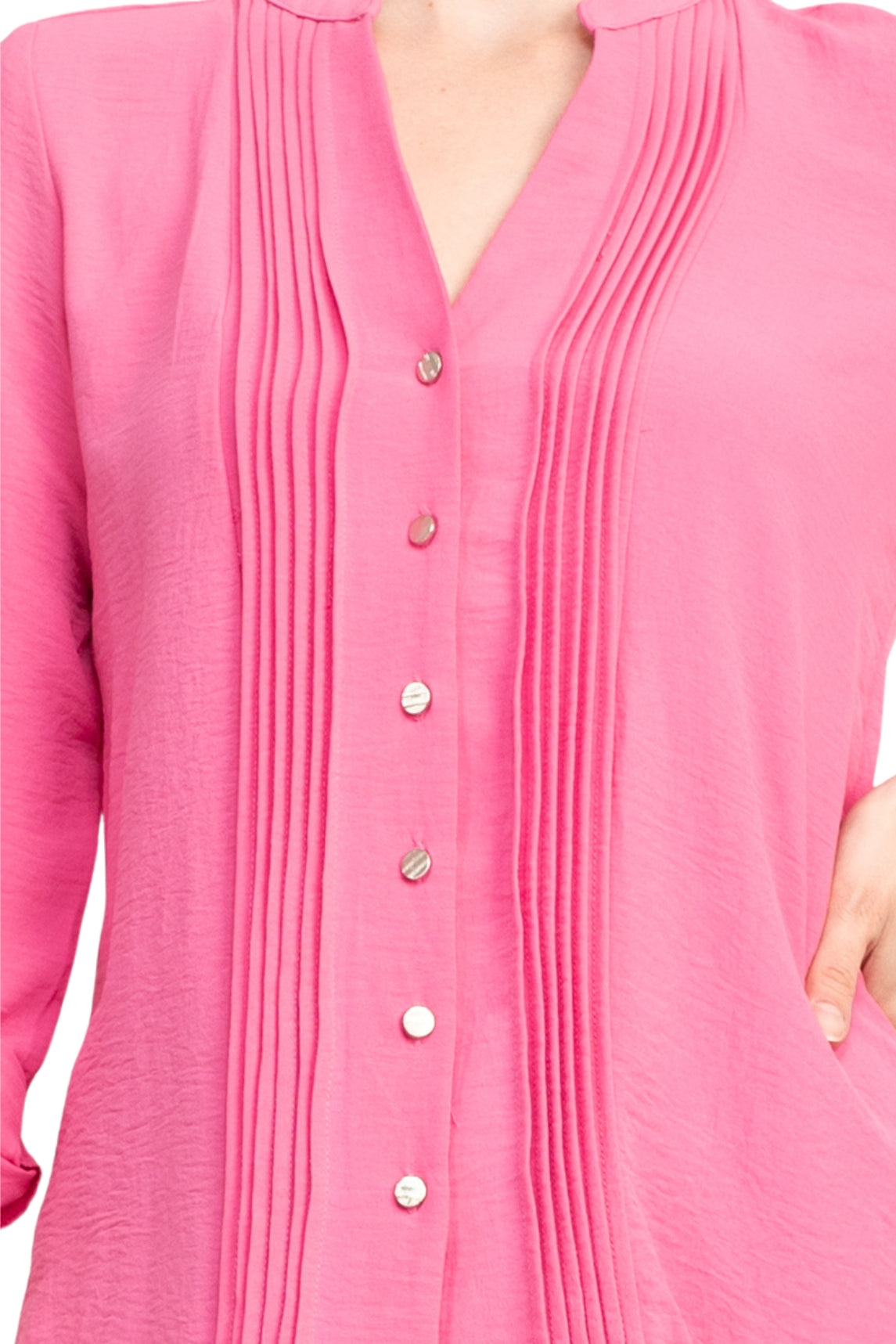 Notations Ruffled Button Down Collarless Blouse