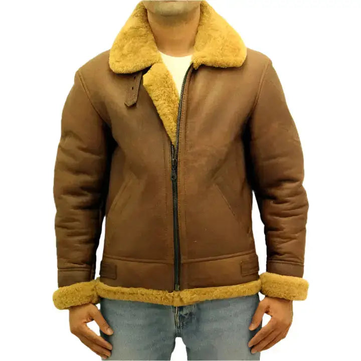 Men’s Brown Aviator B3 Sheepskin Leather Jacket-0