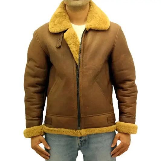 Men’s Brown Aviator B3 Sheepskin Leather Jacket-0