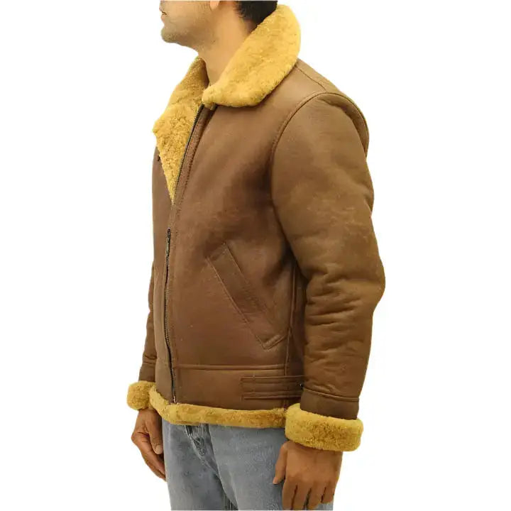 Men’s Brown Aviator B3 Sheepskin Leather Jacket-3