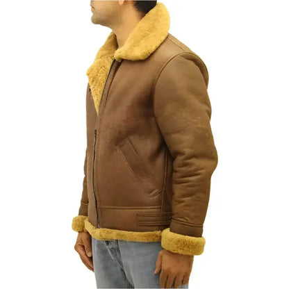 Men’s Brown Aviator B3 Sheepskin Leather Jacket-3