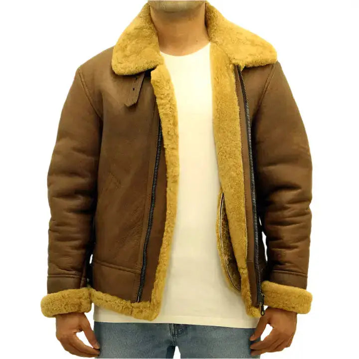 Men’s Brown Aviator B3 Sheepskin Leather Jacket-1