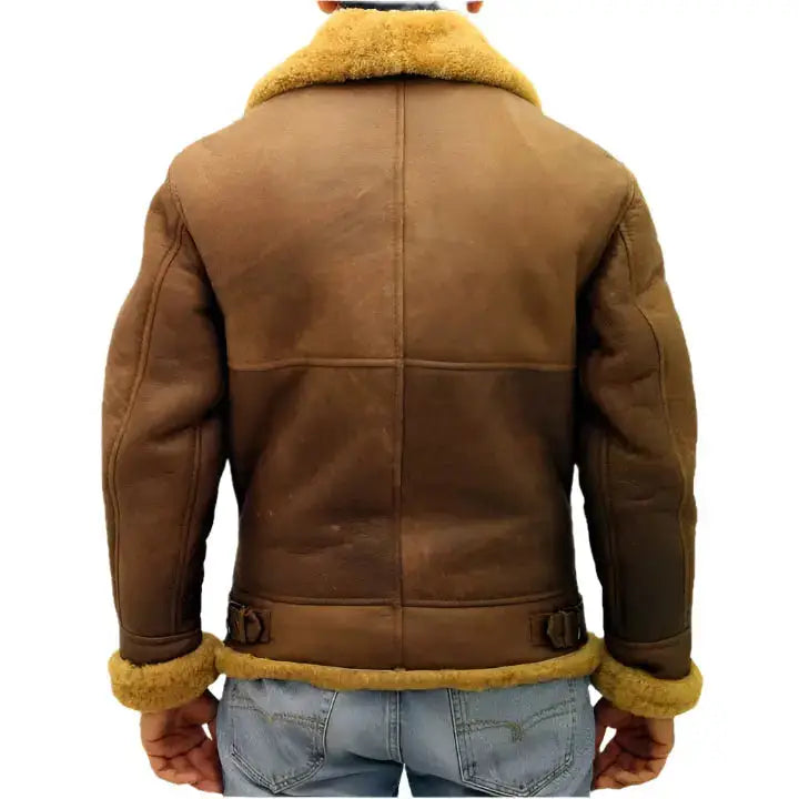 Men’s Brown Aviator B3 Sheepskin Leather Jacket-2