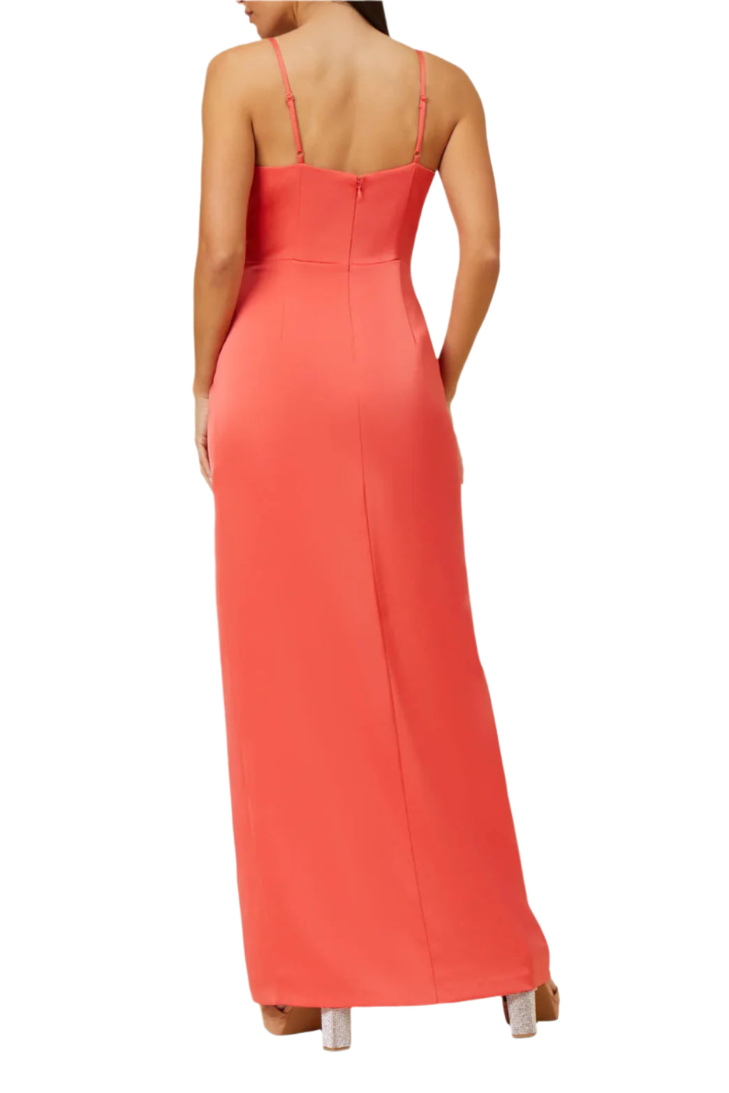 Aidan Mattox V-Neck Sleeveless Draped Front Slit Front Solid Zipper Back Satin Gown-1