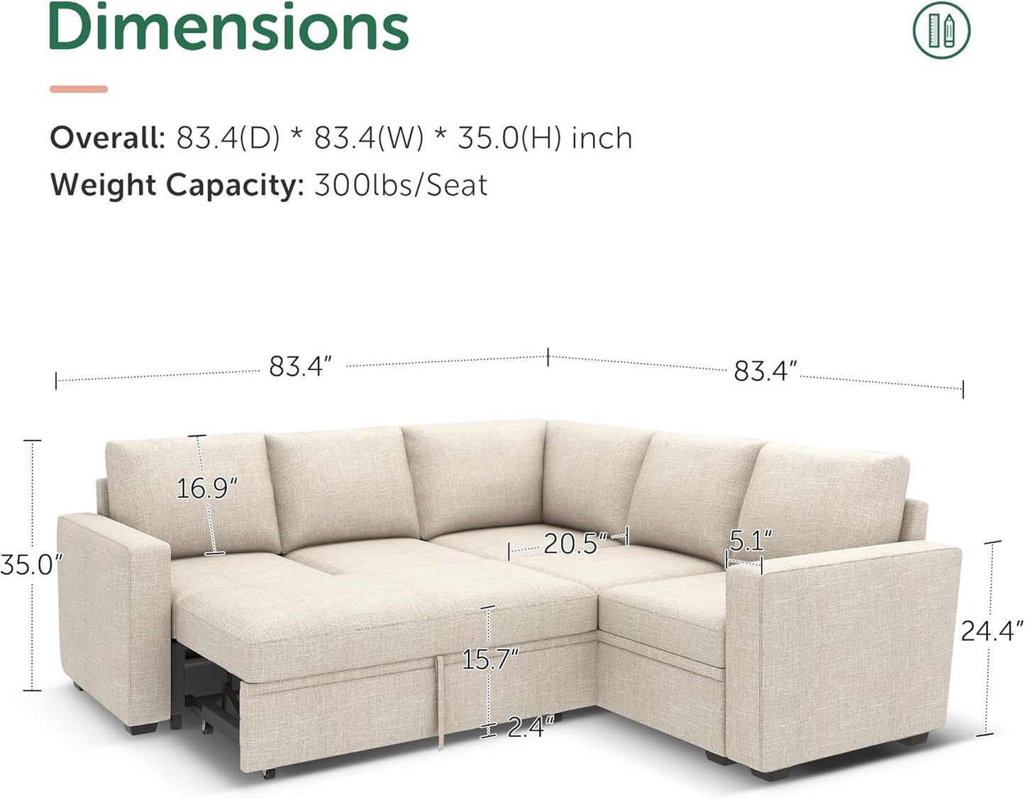 Modular Sectional Sleeper Sofa With Storage For Living Room
