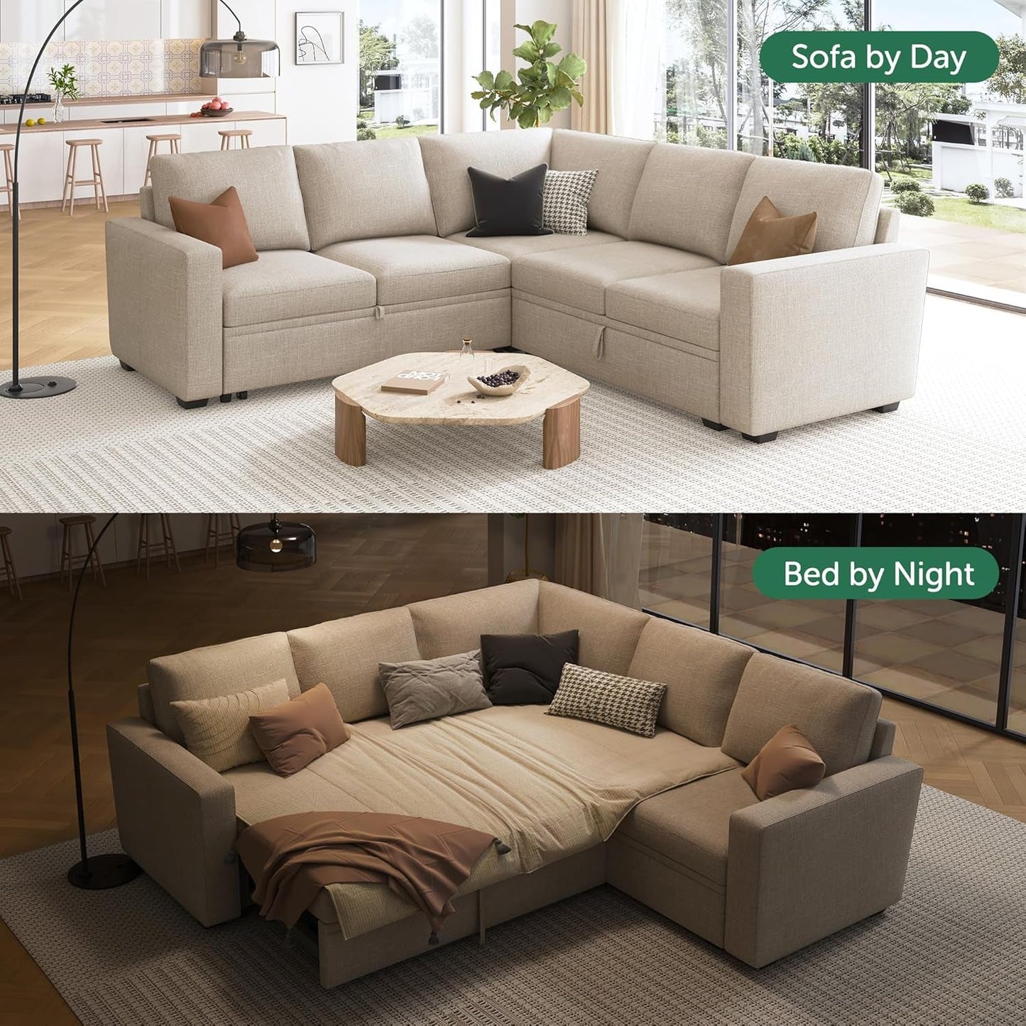 Modular Sectional Sleeper Sofa With Storage For Living Room