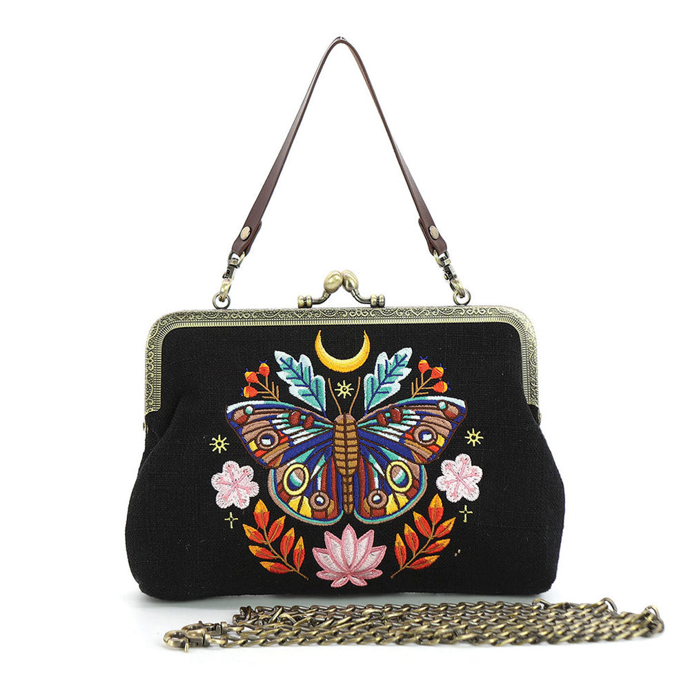 Moon Moth Vintage-Inspired Kisslock Handbag - BLACK