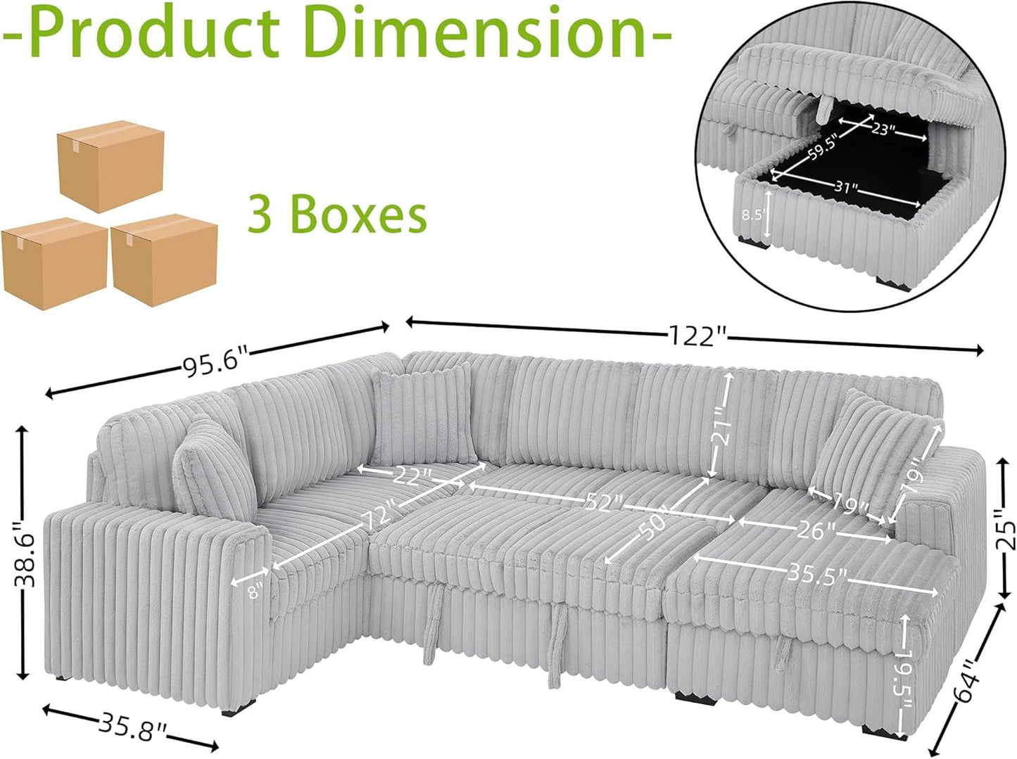 Oversized Plush Sectional Sofa with Pull Out Bed-1