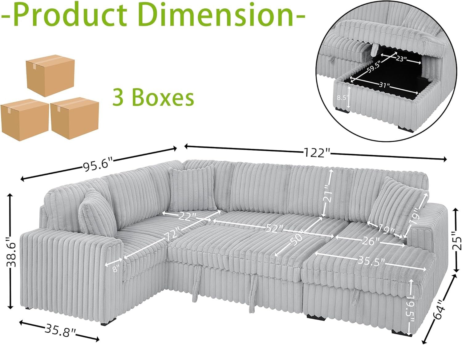 Oversized Plush Sectional Sofa with Pull Out Bed-1