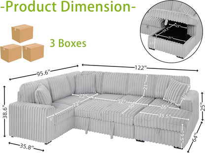 Oversized Plush Sectional Sofa with Pull Out Bed-1