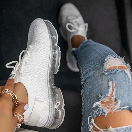 Mesh Air-Cushion Women Sneakers White Women's Sports Shoes Platform Knitted Running Shoes Lightweight Summer Autumn