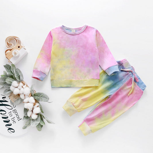 Winter Long Sleeve Baby Girls Clothes 2020 Fashion Sport Girls Tie dye Kids Clothes Set 2Piece Top+trousers Toddler Clothing D30
