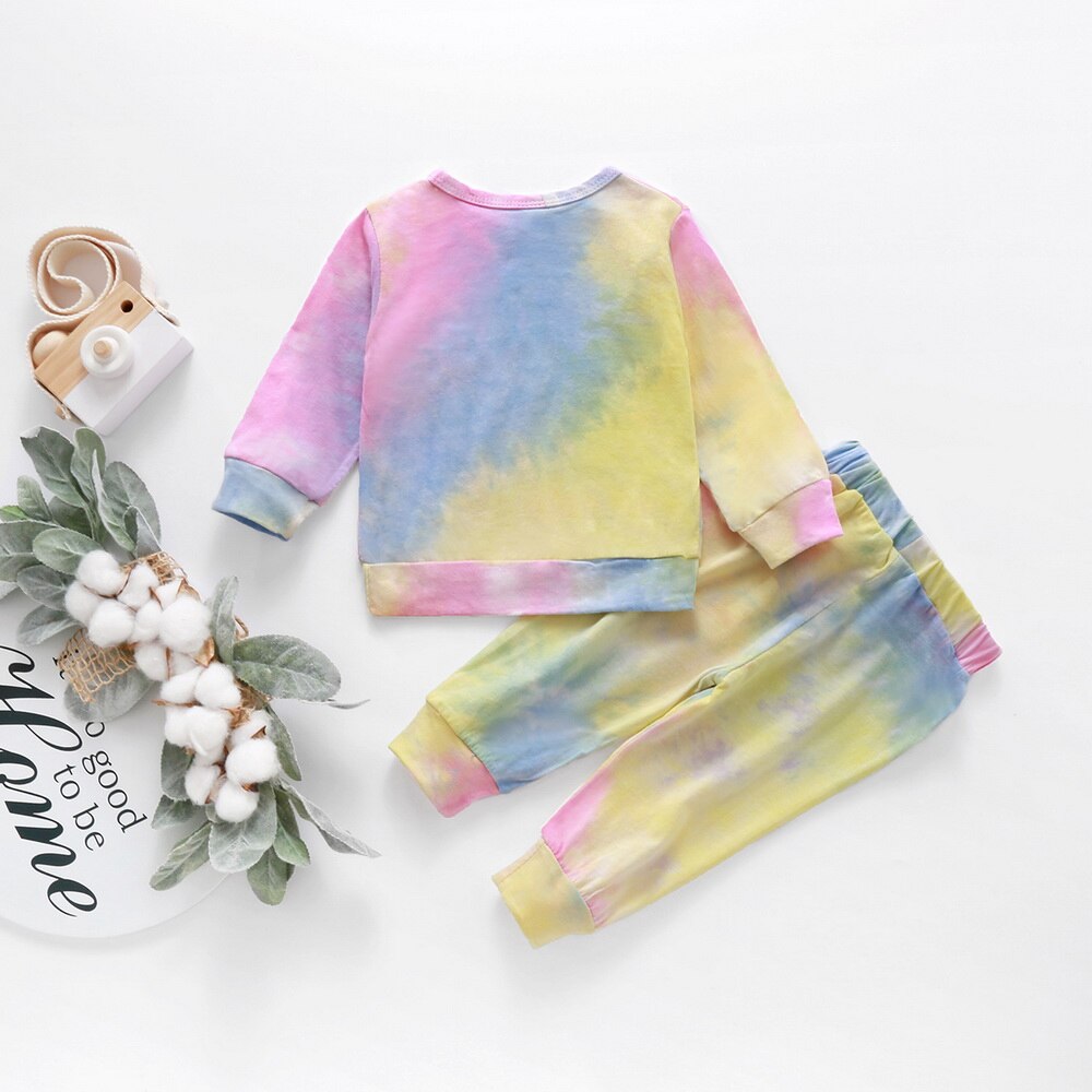Winter Long Sleeve Baby Girls Clothes 2020 Fashion Sport Girls Tie dye Kids Clothes Set 2Piece Top+trousers Toddler Clothing D30
