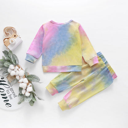 Winter Long Sleeve Baby Girls Clothes 2020 Fashion Sport Girls Tie dye Kids Clothes Set 2Piece Top+trousers Toddler Clothing D30