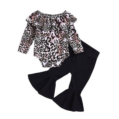 Baby Girls Clothes 1 2 3 4 5 Year Toddler Children Clothing Set Long Sleeve Leopard Bodysuits Flares Pant Kids Spring Suit