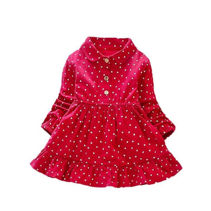 Long Sleeve Girls Dress Spring Fall Casual Kids Clothes for Girl Lovely Heart A-line Children Princess Dresses Toddler Costume
