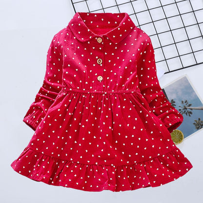 Long Sleeve Girls Dress Spring Fall Casual Kids Clothes for Girl Lovely Heart A-line Children Princess Dresses Toddler Costume