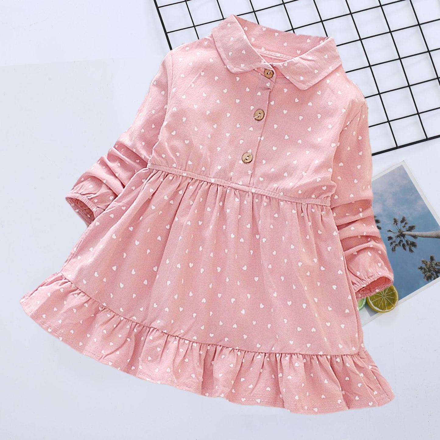 Long Sleeve Girls Dress Spring Fall Casual Kids Clothes for Girl Lovely Heart A-line Children Princess Dresses Toddler Costume