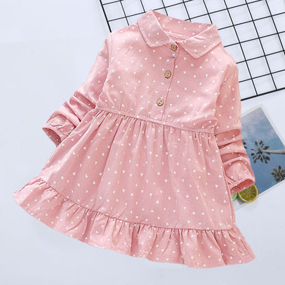 Long Sleeve Girls Dress Spring Fall Casual Kids Clothes for Girl Lovely Heart A-line Children Princess Dresses Toddler Costume