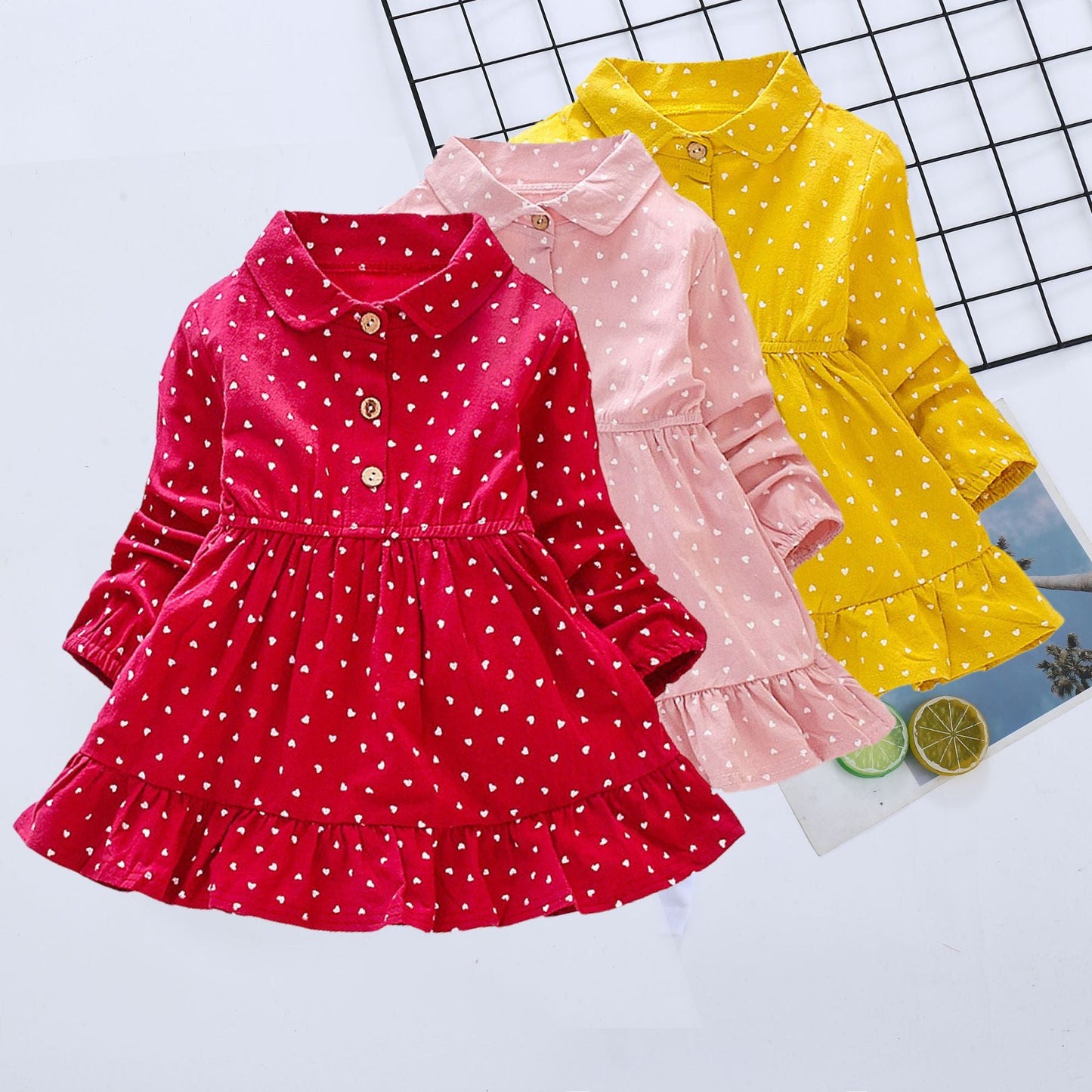 Long Sleeve Girls Dress Spring Fall Casual Kids Clothes for Girl Lovely Heart A-line Children Princess Dresses Toddler Costume