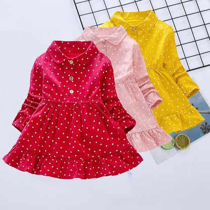 Long Sleeve Girls Dress Spring Fall Casual Kids Clothes for Girl Lovely Heart A-line Children Princess Dresses Toddler Costume