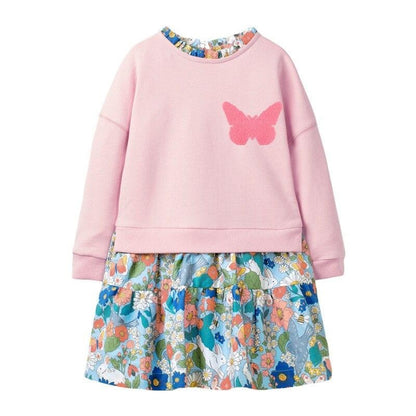 High Quality Girls Dress Long Sleeve Pink Kids Clothes for Girls Sequined Butterfly Floral Children Princess Dresses Spring Fall