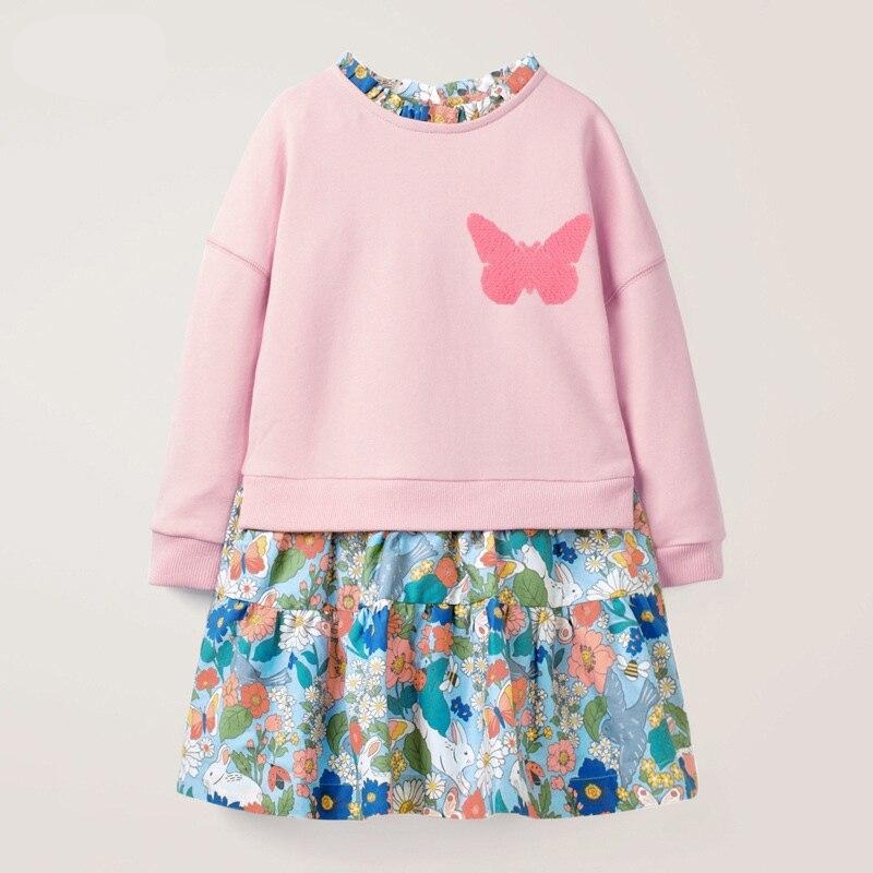 High Quality Girls Dress Long Sleeve Pink Kids Clothes for Girls Sequined Butterfly Floral Children Princess Dresses Spring Fall