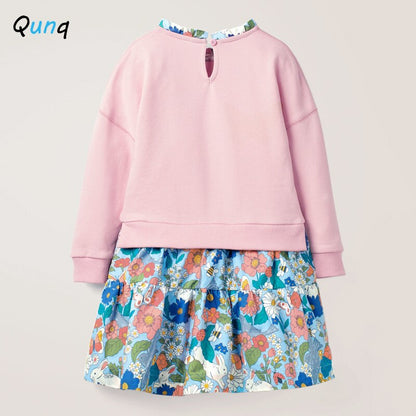 High Quality Girls Dress Long Sleeve Pink Kids Clothes for Girls Sequined Butterfly Floral Children Princess Dresses Spring Fall
