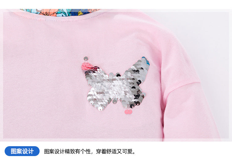 High Quality Girls Dress Long Sleeve Pink Kids Clothes for Girls Sequined Butterfly Floral Children Princess Dresses Spring Fall