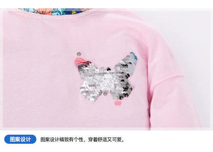 High Quality Girls Dress Long Sleeve Pink Kids Clothes for Girls Sequined Butterfly Floral Children Princess Dresses Spring Fall