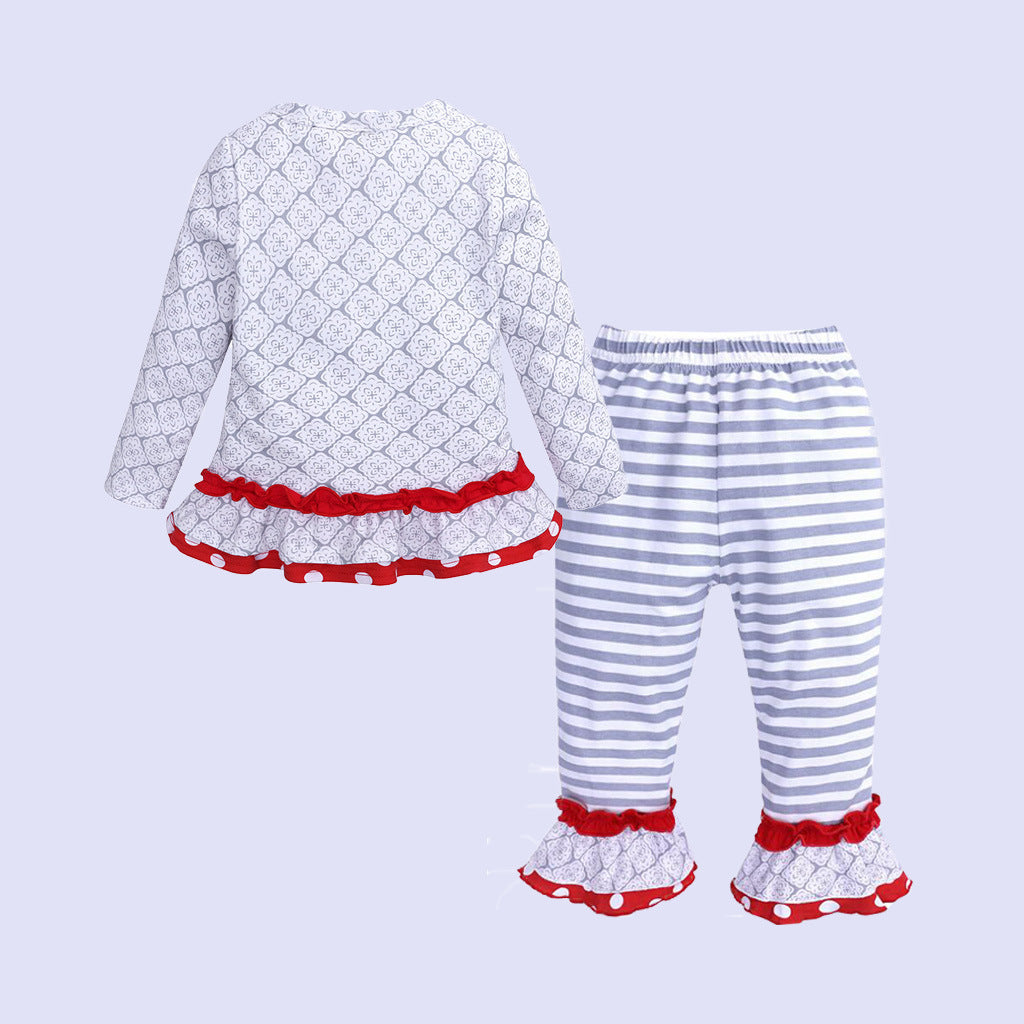 Girls Clothing Set Long Sleeve Elk Striped Boot Cut Pant Spring Fall Kids Suits for Girl Cotton Baby Girls Clothes