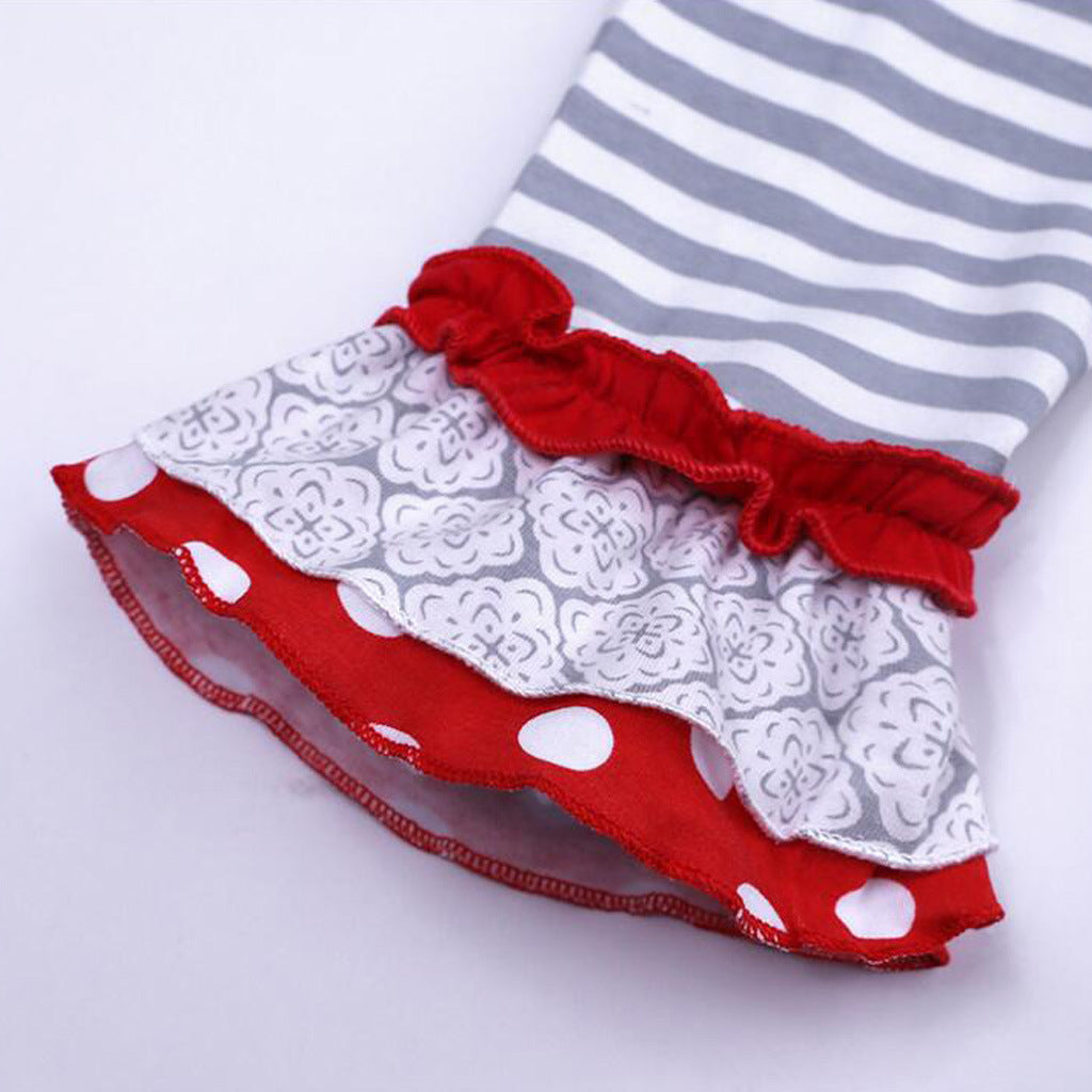 Girls Clothing Set Long Sleeve Elk Striped Boot Cut Pant Spring Fall Kids Suits for Girl Cotton Baby Girls Clothes