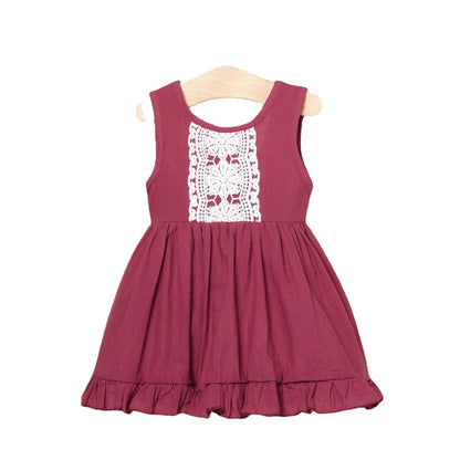 Little Girls Dress 1 2 3 4 Year Toddler Kids Summer Clothes Flower Lace Children Princess Costume  Solid Color Dresses