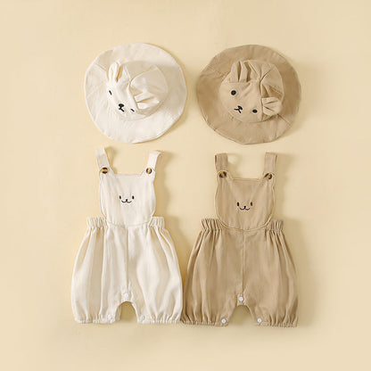 Baby Boys And Girls Stereoscopic Bear Sleeveless Straps Shorts With Sun Hat Sets In Summer