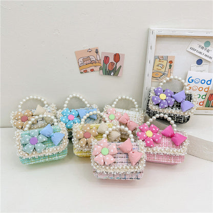 Fashionable And Versatile Carry-On Girls’ Portable 3D Flower And Bow Canvas Crossbody Handbag