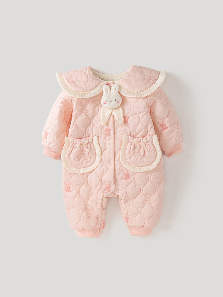 Baby Girl Rabbit Cartoon Style Home Clothes Peter Pan Collar Romper