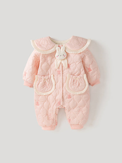 Baby Girl Rabbit Cartoon Style Home Clothes Peter Pan Collar Romper