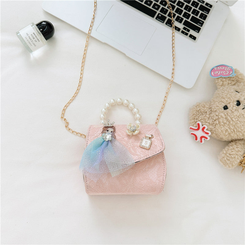 Stylish Floral Carry-On Girls’ Portable Beaded Princess Crossbody Handbag