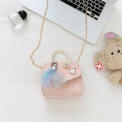 Stylish Floral Carry-On Girls’ Portable Beaded Princess Crossbody Handbag