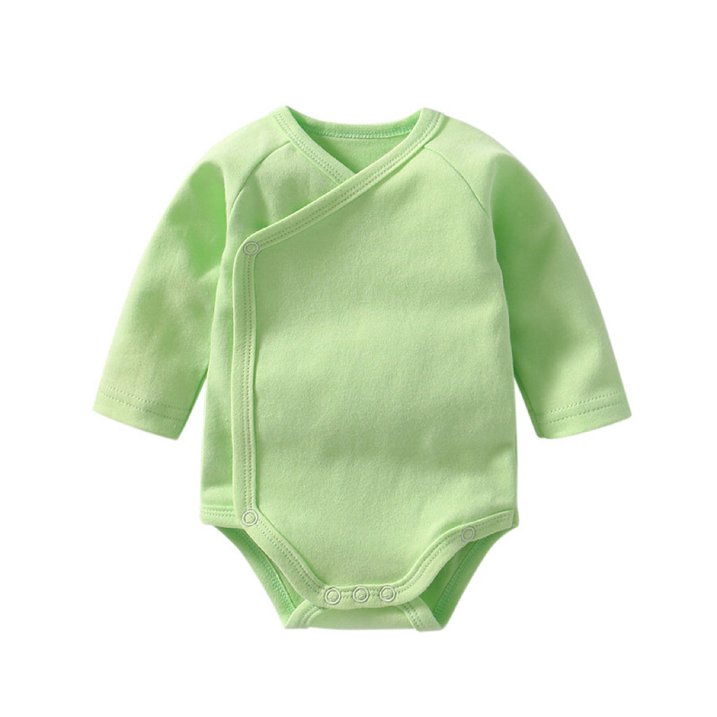 Baby Multi Color Bias Placket With Slanting Button Long Sleeve Onesies-7