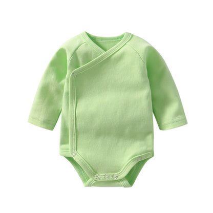 Baby Multi Color Bias Placket With Slanting Button Long Sleeve Onesies-7