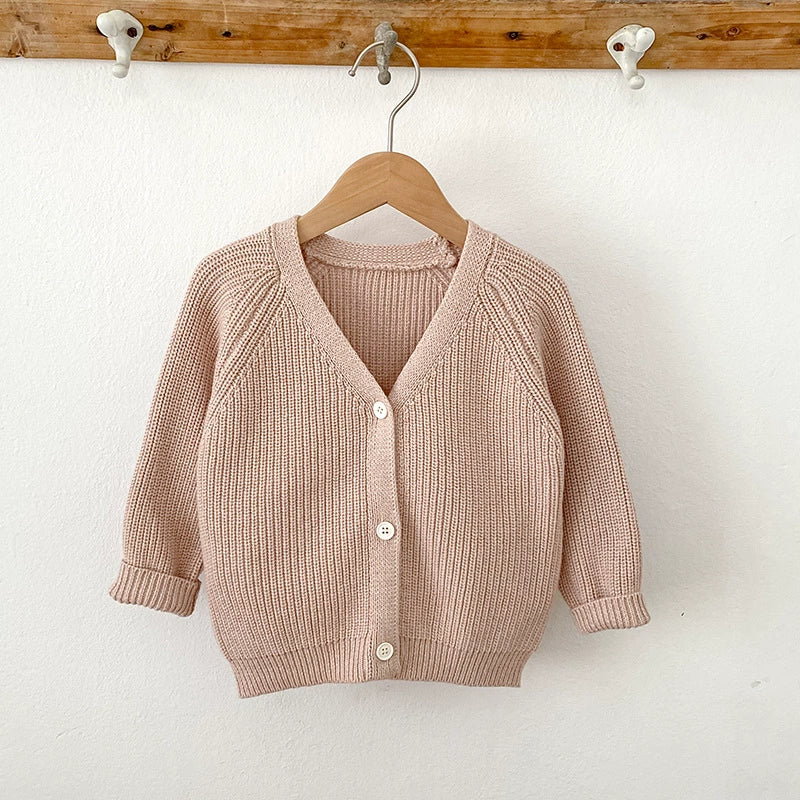 Autumn Arrival Baby Kids Unisex Comfortable Solid Color Knitted Long Sleeves V Neck Cardigan-4