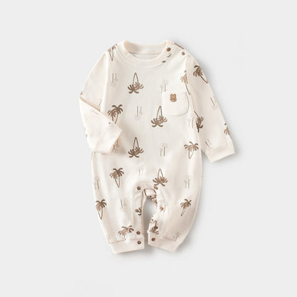 Spring Arrival Baby Unisex Long Sleeves Simple Pattern Rompers-1