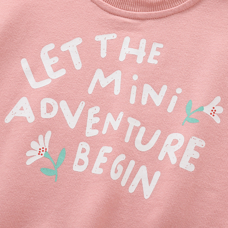 Spring and Autumn Girls Letters Pattern Long Sleeves Pullover and Cartoon Pants Clothing Set-1