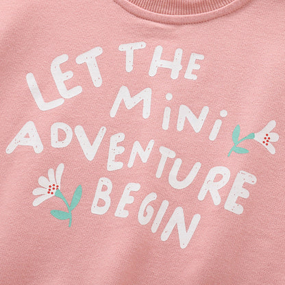 Spring and Autumn Girls Letters Pattern Long Sleeves Pullover and Cartoon Pants Clothing Set-1