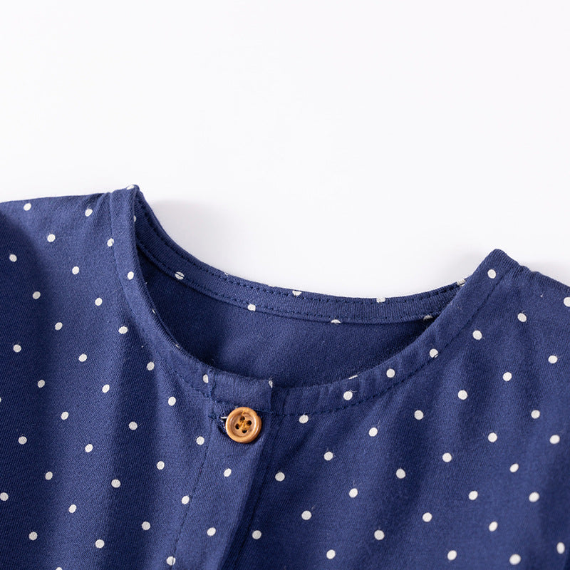 Autumn and Spring Arrival Christmas Cartoon and Dots Pattern Long Sleeves Crew Neck Dress for Stylish Girls