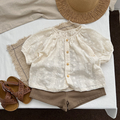 Baby Girl Solid Color Round Neck Blouses