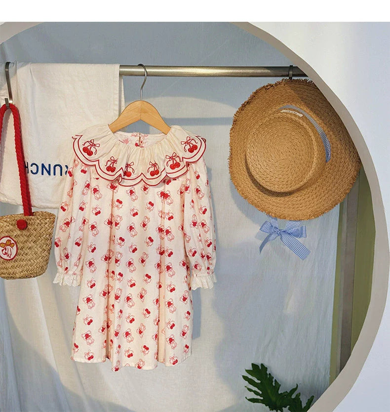 Arrival Autumn Girls Fruits and Cartoon Pattern Long Sleeves Dress