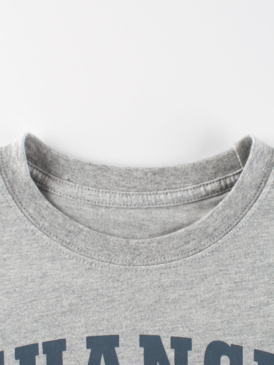 Autumn Arrival Kids Boys Letters and Cartoon Print Crew Neck Long Sleeves Shirt