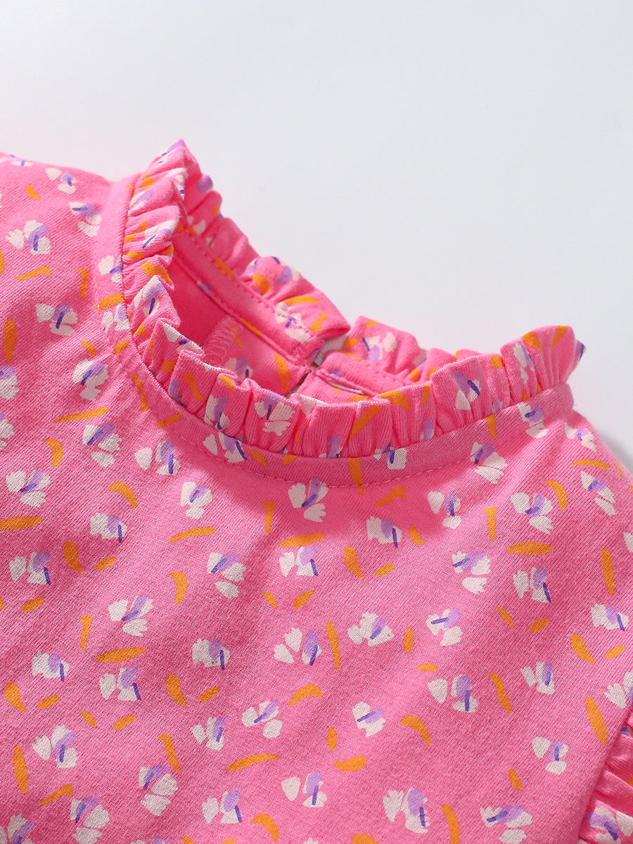 Arrival Autumn Girls Cartoon Elephant And Flowers Pattern Ruffle Neck Long Sleeves Princess Dress-2